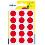 Etichette adesive tonde PSA - in carta - permanenti - diametro 19 mm - 15 et/fg - 6 fogli - rosso - Avery